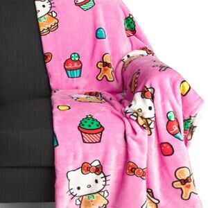 Hello Kitty Pink Gingerbread Candy Land Christmas Throw Blanket 60x70 NWT